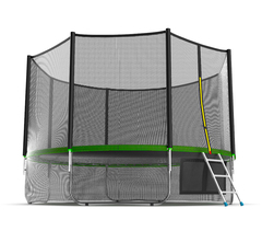 EVO JUMP External 12ft (Green) + Lower net. Батут с внешней сеткой и лестницей, диаметр 12ft (зеленый) + нижняя сеть