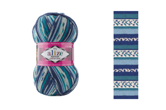 ALIZE "SUPERWASH COMFORT", 75% шерсть, 25% п/а, 100 гр, 420 м, Голубой/синий/бирюза