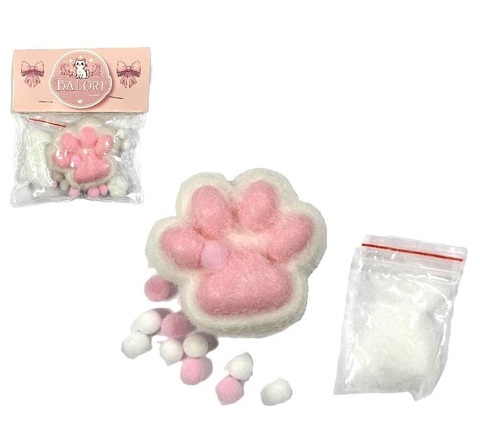 Антистресс Сквиш Лапка Белая с Розовыми Подушечками + Мини Лапка + Ворс + Пампоны