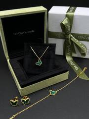 92241 -Серьги Trendy Бабочки из серебра в лимонной позолоте с малахитом