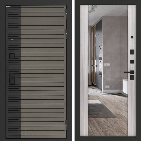 Входная металлическая дверь с зеркалом Бункер HIT Хит B-15 Веллюто кофе / зеркало Макси ФЛЗ - 1 Сандал белый