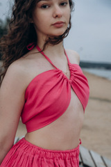 Малинка. Топ розовый льняной на завязках TPS-1809