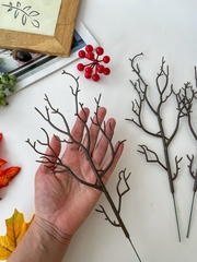 Ветка искусственная, коряга, коричневая, дерево искусственное, осенний, зимний декор, 30 см, набор 10 штук.