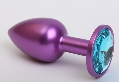 Фиолетовая анальная пробка с голубым стразом - 7,6 см. - 4sexdreaM 47413-1