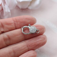 Замок карабин с фианитами, 20*11 мм, родий З047