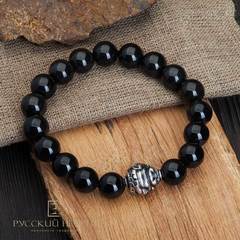 Браслет "Хотэй". Черный нефрит. Бусины 10мм.