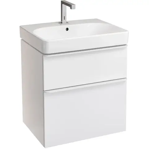 Шкафчик для раковины Geberit Smyle Square, с двумя выдвижными ящиками: B=58.4см, H=61.7см, T=47см, Белый / Высокоглянцевое покрытие