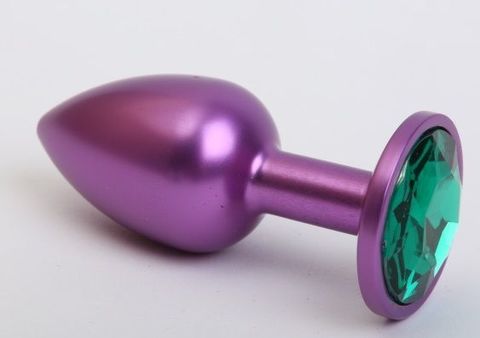 Фиолетовая анальная пробка с зеленым стразом - 7,6 см. - 4sexdreaM 47413-6