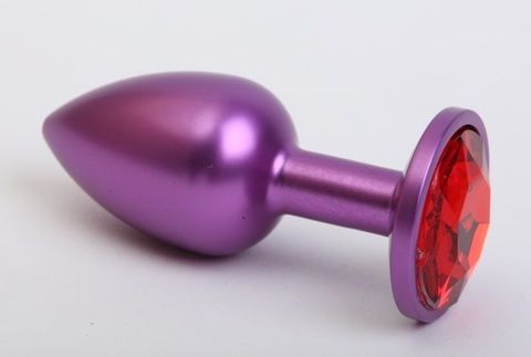 Фиолетовая анальная пробка с красным стразом - 7,6 см. - 4sexdreaM 47413-2