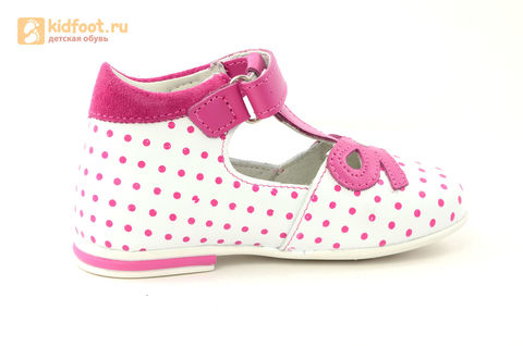 Детские туфли Котофей 232059-22 из натуральной кожи, для девочки, бело-розовые. Изображение 4 из 16.