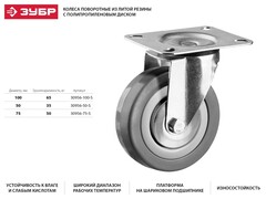 ЗУБР d 100 мм, г/п 65 кг, резина/полипропилен, поворотное колесо (30956-100-S)