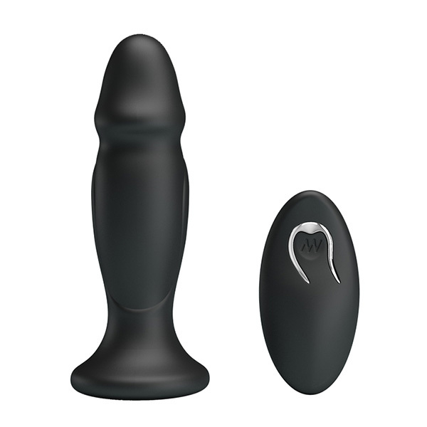 Черная анальная вибропробка 12,4см с пультом ДУ Mr.Play Powerfull Vibrating Anal Plug BI-040085W-MR