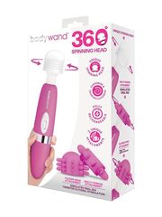 Розовый ротационный жезловый вибратор с двумя насадками 360° Spinning Head Wand Massager Set - 