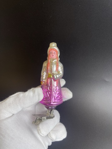 Ёлочная игрушка "Снегурочка" на прищепке советское стекло, скол внизу, винтаж СССР 1960-1990 гг