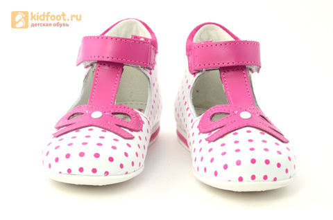 Детские туфли Котофей 232059-22 из натуральной кожи, для девочки, бело-розовые. Изображение 5 из 16.