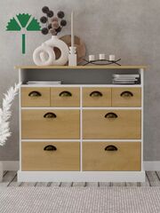 Комод деревянный Тэа 95х38х84 см с ящиками и полкой из массива сосны, 6 ящиков / белый, бейц
