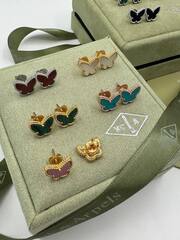 92241 -Серьги Trendy Бабочки из серебра в лимонной позолоте с малахитом