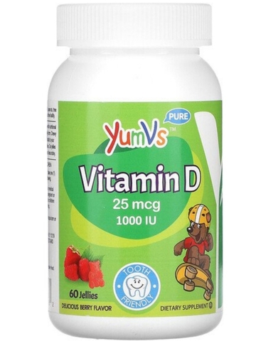YumVs, Витамин D, со вкусом малины, 1000 МЕ, 60 желейных мишек