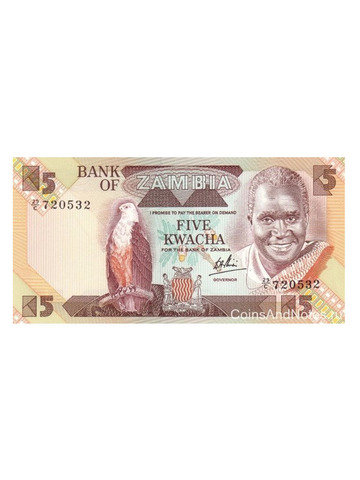 Банкнота 5 квача 1980 год, Замбия. UNC
