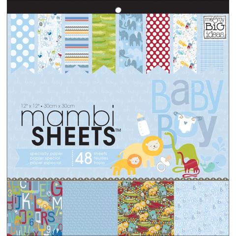 Набор односторонней бумаги с глиттером Me & My Big Ideas Mambi Specialty Cardstock Pad- 30х30см-48л -Oh Baby Boy