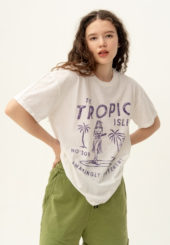 Футболка со спущенным плечом Bowery NYC "Tropic Isle" Optic White