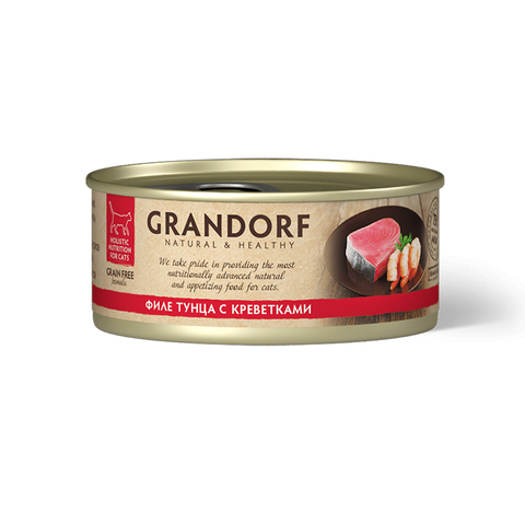Влажный корм Grandorf tuna With Prawn In Broth, филе тунца с креветками, для взр. кошек, 70 гр (Грандорф)