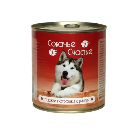 Собачье счастье консервы для собакговяжьи потрошки с рисом 750г