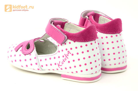 Детские туфли Котофей 232059-22 из натуральной кожи, для девочки, бело-розовые. Изображение 7 из 16.