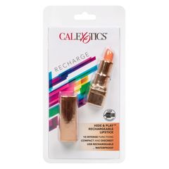 Золотистый вибратор-помада с оранжевым мягким кончиком Hide & Play Rechargeable Lipstick - 