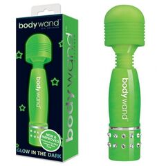 Светящийся в темноте жезловый мини-вибратор с кристаллами Mini Massager Glow In The Dark - 