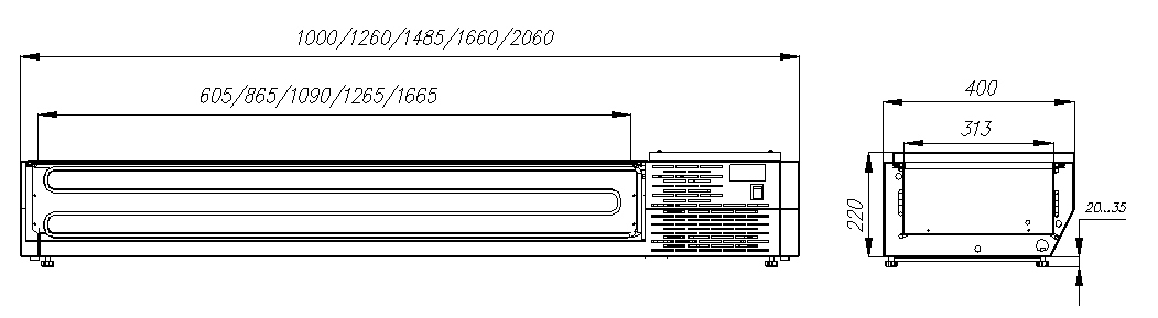 Холодильная витрина для ингредиентов Полюс A40 SM 1,2 0430 (Carboma VT2-G)