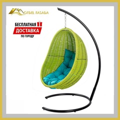 Кресло-кокон подвесной напольный Зеленый с Голубой подушкой (Комплект)