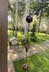 Дождевая цепь «Ковка. Корзинка и шар», коричневый глянцевый RAL8017
