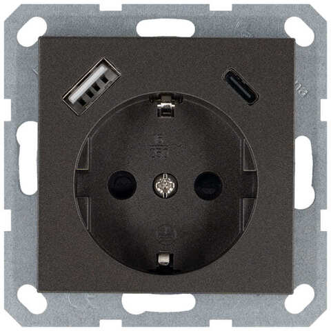 Розетка электрическая с USB зарядкой 2R+З/USB A+C - 25W. Цвет Мокко. Jasmart. G5501USB-25Z