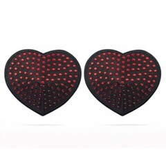 Сатиновые пэстисы на соски в виде сердечек со стразами (многоразовые)