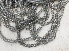 Бусины граненые Рондель, d 6 мм, 1 уп=10 нитей, 1 нить 45 см, серый AB