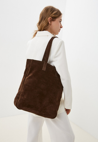 сумка шоппер шоколад на молнии замша