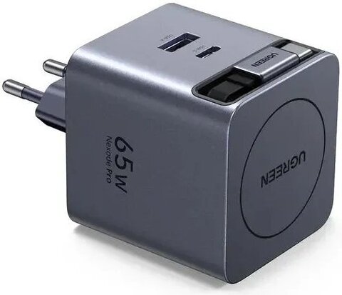 Зардяное устройство UGREEN X614 (65822) 45W GaN Fast Charger USB-C&USB-A with Retractable Cable USB-C, серый космос