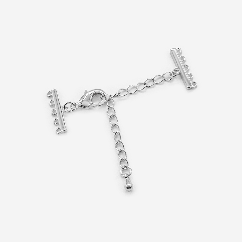 Замочек многорядный, пять петель, соединительная цепочка 50мм, подвеска капля, родирование