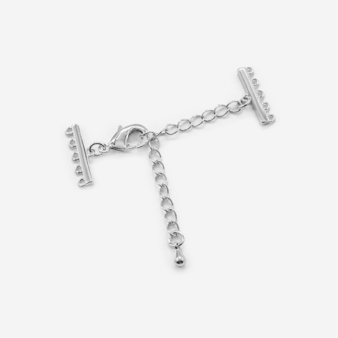 Замочек многорядный, пять петель, соединительная цепочка 50мм, подвеска капля, родирование