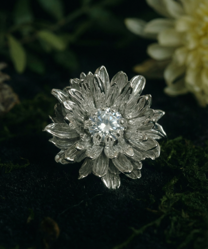 Кольцо Хризантема silver