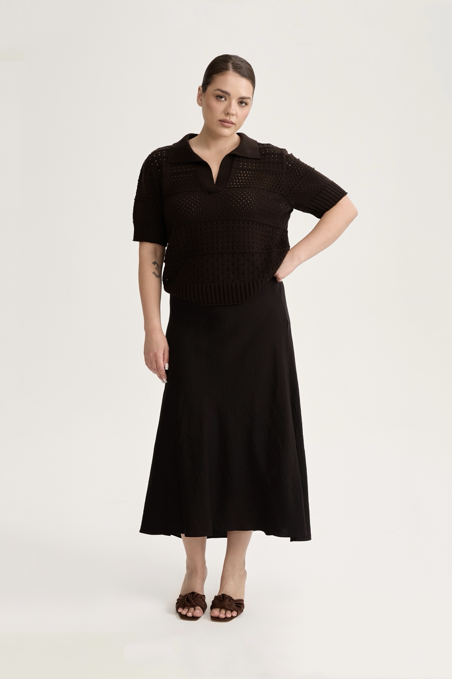 Юбка миди из жатой вискозы, черный