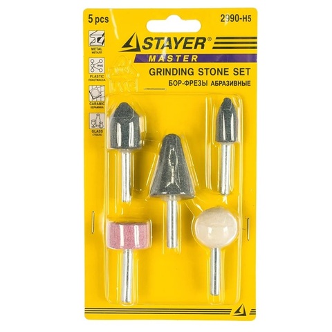 STAYER 5 предм., хвостовик d 6 мм, набор абразивных минишарошек-насадок (2990-H5)