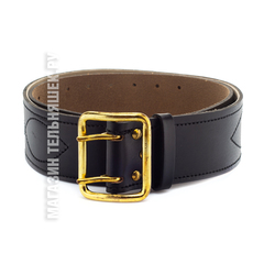 Купить черный ремень с юфтью - Магазин тельняшек.ру 8-800-700-93-18Ремень кожаный Офицерский с юфтевой прострочкой Черный с латунной пряжкой в Магазине тельняшек
