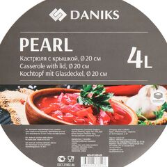 Кастрюля нерж, 4 л, с крыш, крышка стекло, Daniks, Перл, GS-01205-20, индукц