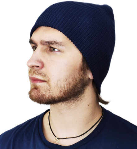 Картинка шапка вязаная Skully Wear beanie long thick navy - 3