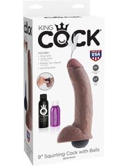 Коричневый фаллоимитатор с эффектом семяизвержения Squirting Cock with Balls - 22,9 см. - 