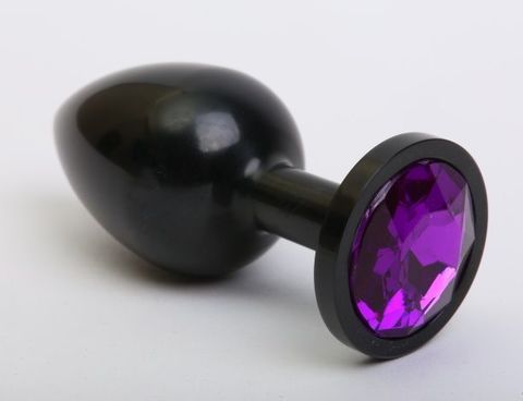 Чёрная анальная пробка с фиолетовым стразом - 7,6 см. - 4sexdreaM 47412-5
