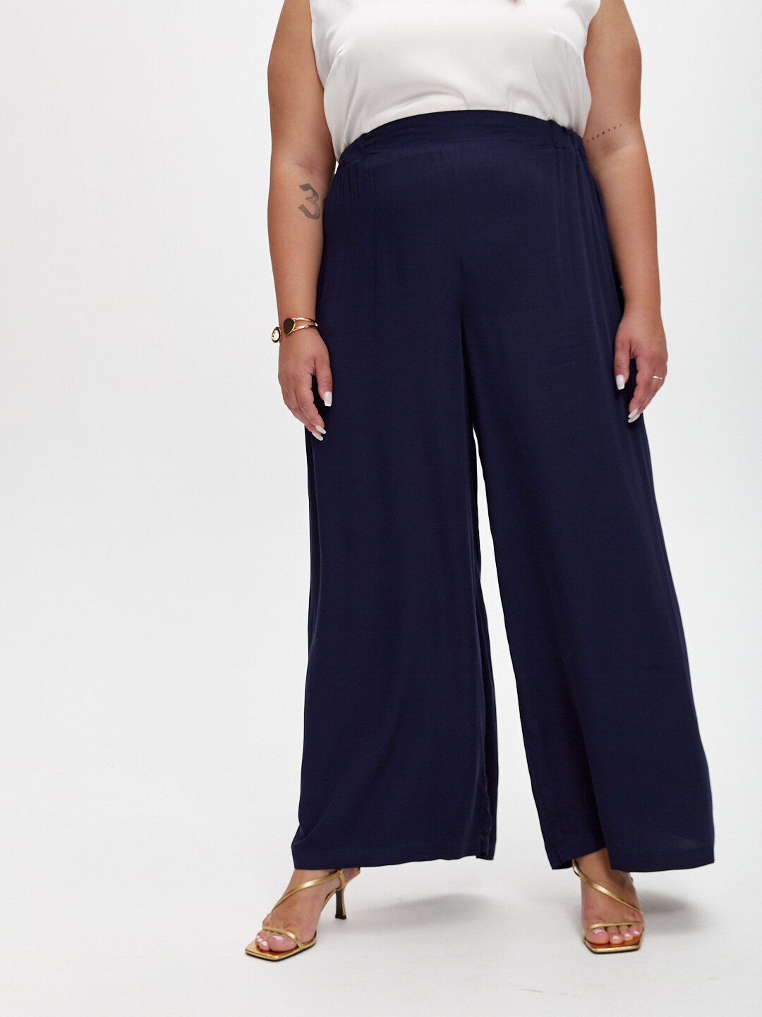 Брюки широкие на резинке, темно-синий