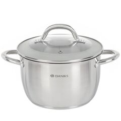Кастрюля нерж, 4 л, с крыш, крышка стекло, Daniks, Перл, GS-01205-20, индукц